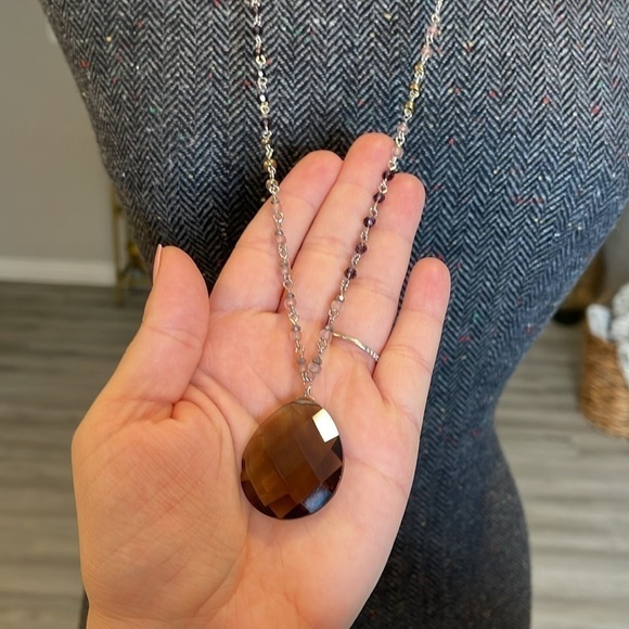 Smoky Quarts Long Necklace with Pendant - Picture 1 of 4